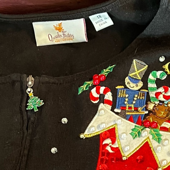 Quacker Factory 1x Christmas vintage jeweled & embellished top - Picture 4 of 5